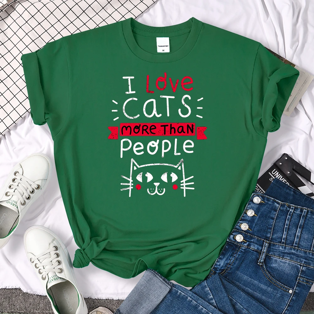 Women Tshirt I Love Cats More Than People Printing Tshirt Vintage Korean Style Woman T-Shirts Gothic Crewneck Women's Shirts