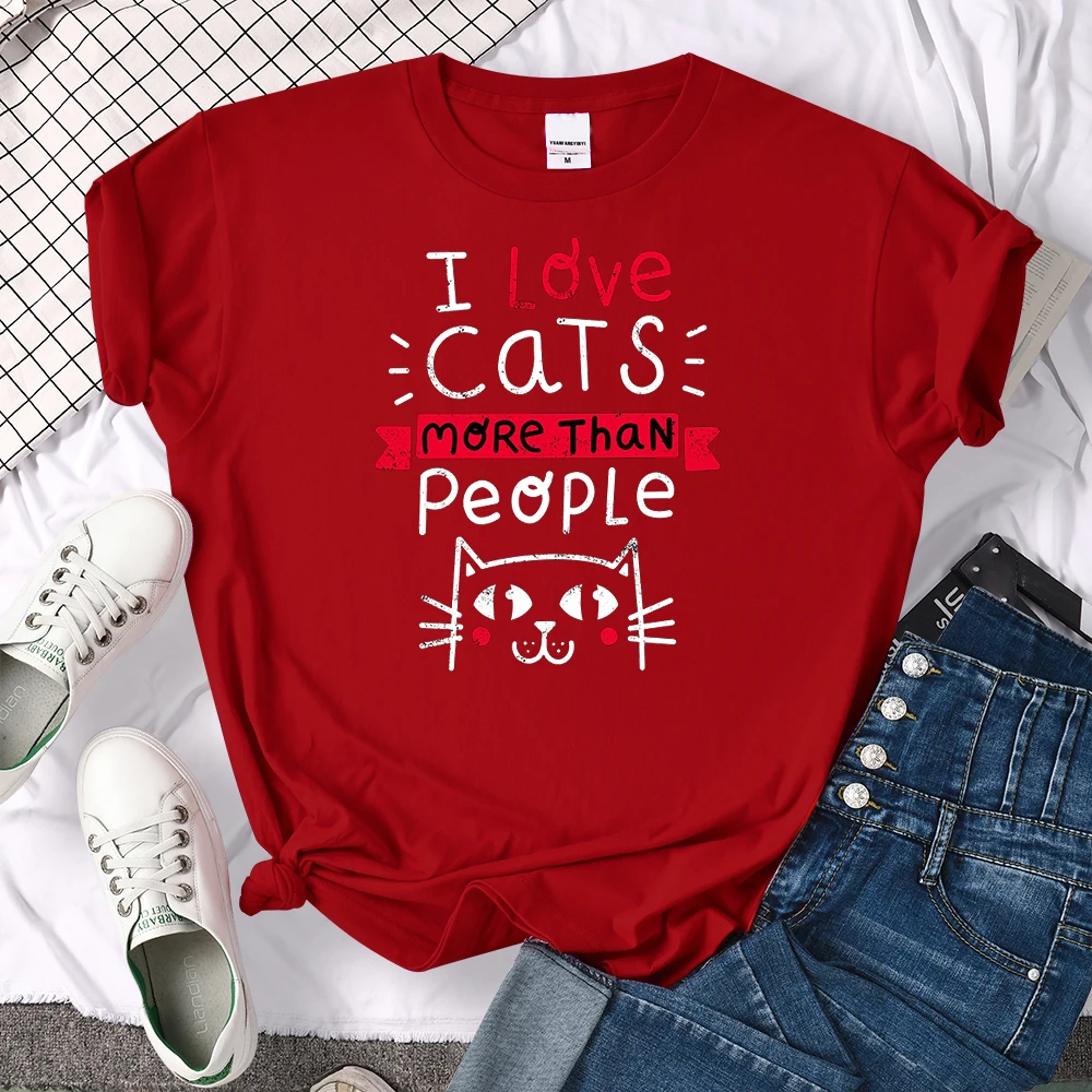 Women Tshirt I Love Cats More Than People Printing Tshirt Vintage Korean Style Woman T-Shirts Gothic Crewneck Women's Shirts