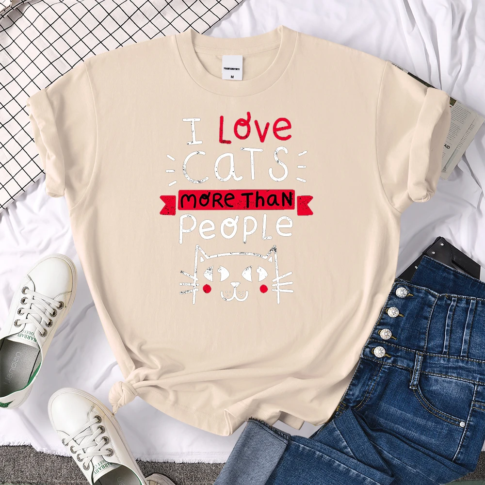 Women Tshirt I Love Cats More Than People Printing Tshirt Vintage Korean Style Woman T-Shirts Gothic Crewneck Women's Shirts