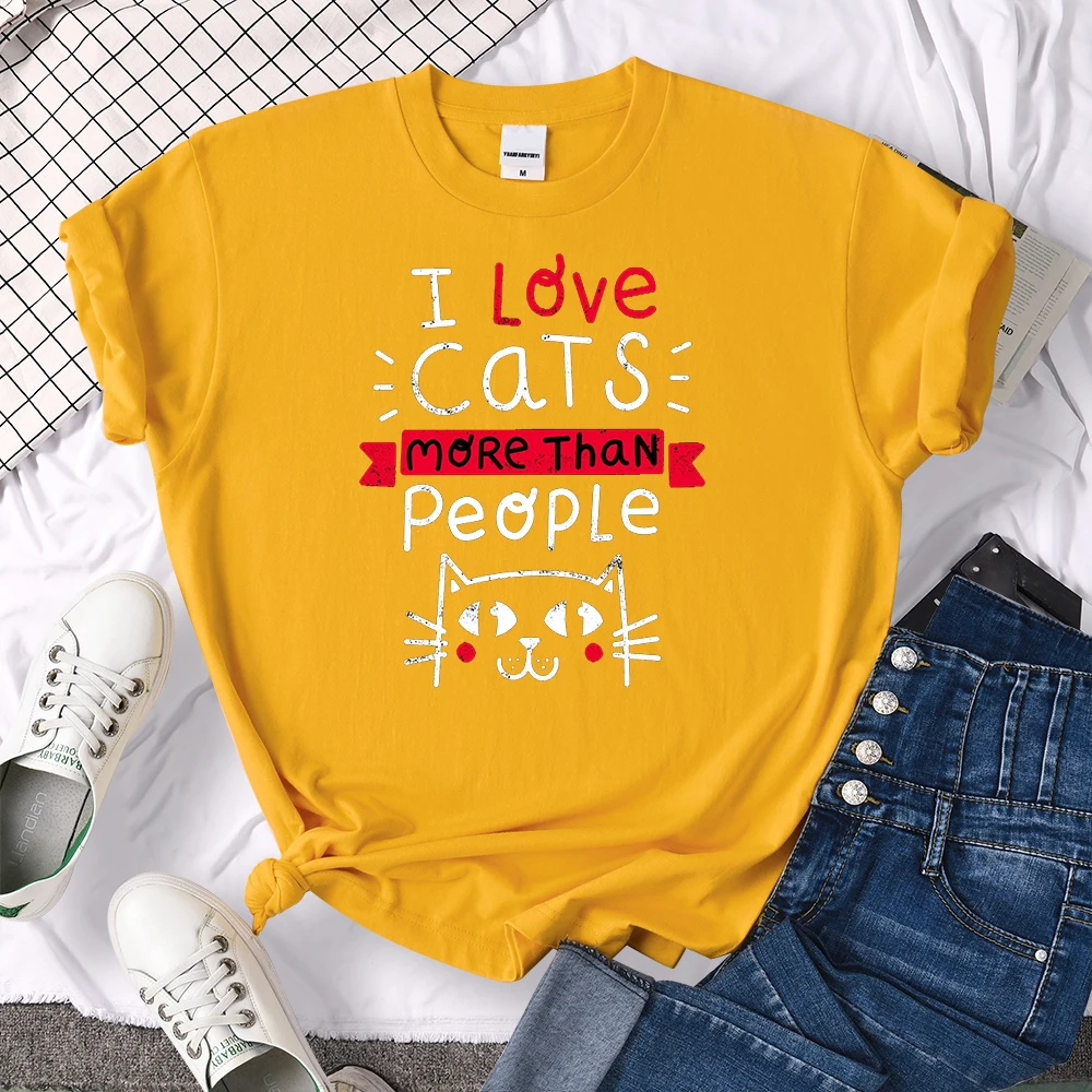 Women Tshirt I Love Cats More Than People Printing Tshirt Vintage Korean Style Woman T-Shirts Gothic Crewneck Women's Shirts