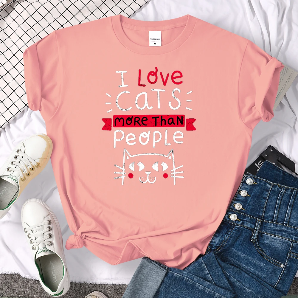 Women Tshirt I Love Cats More Than People Printing Tshirt Vintage Korean Style Woman T-Shirts Gothic Crewneck Women's Shirts