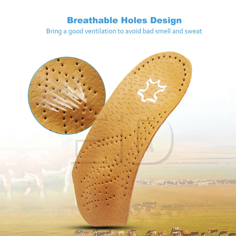 Leather Orthopedic Insoles Orthotics Flat Foot Health Sole Pad Heel Cushions Shoes Insert Arch Support Pad For Plantar fasciitis