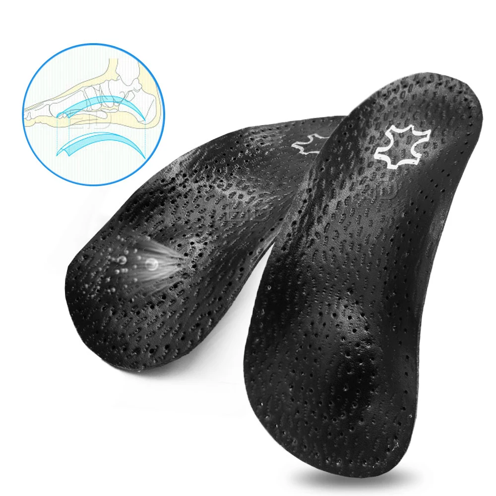 Leather Orthopedic Insoles Orthotics Flat Foot Health Sole Pad Heel Cushions Shoes Insert Arch Support Pad For Plantar fasciitis