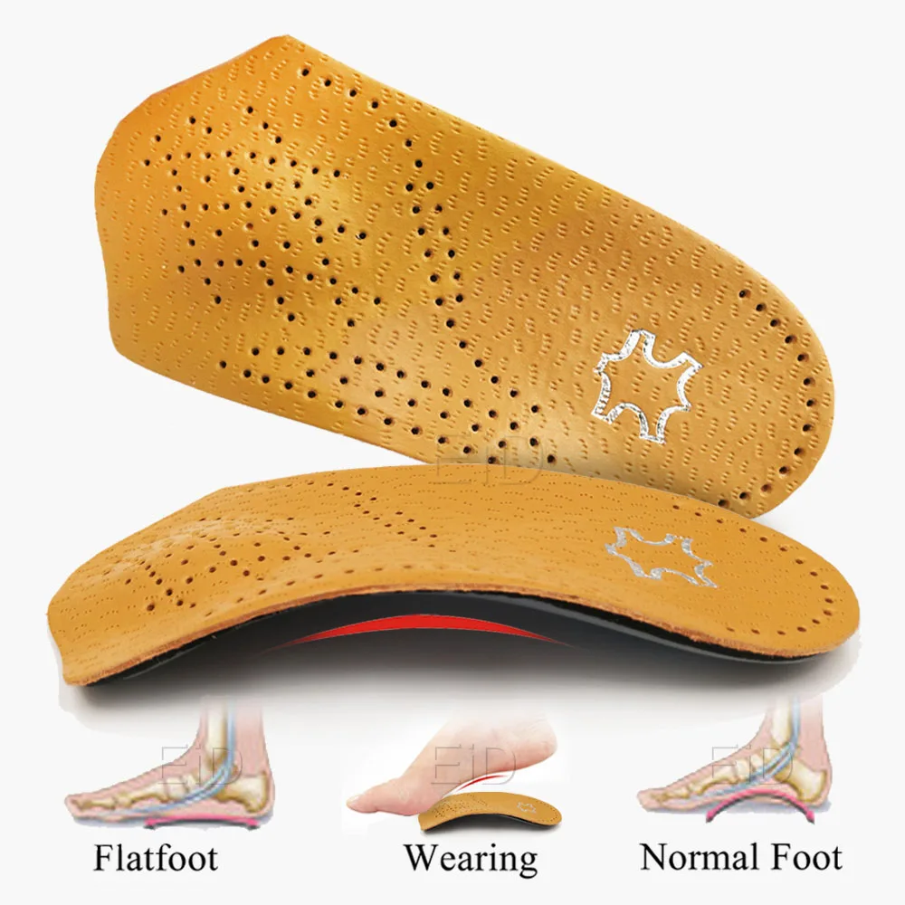 Leather Orthopedic Insoles Orthotics Flat Foot Health Sole Pad Heel Cushions Shoes Insert Arch Support Pad For Plantar fasciitis