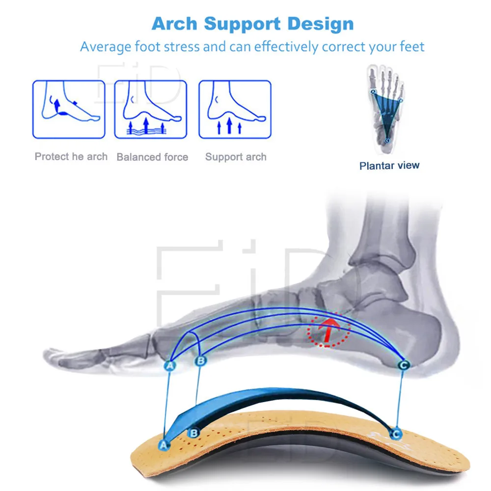 Leather Orthopedic Insoles Orthotics Flat Foot Health Sole Pad Heel Cushions Shoes Insert Arch Support Pad For Plantar fasciitis
