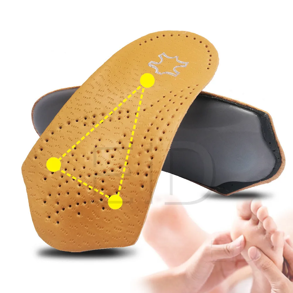 Leather Orthopedic Insoles Orthotics Flat Foot Health Sole Pad Heel Cushions Shoes Insert Arch Support Pad For Plantar fasciitis