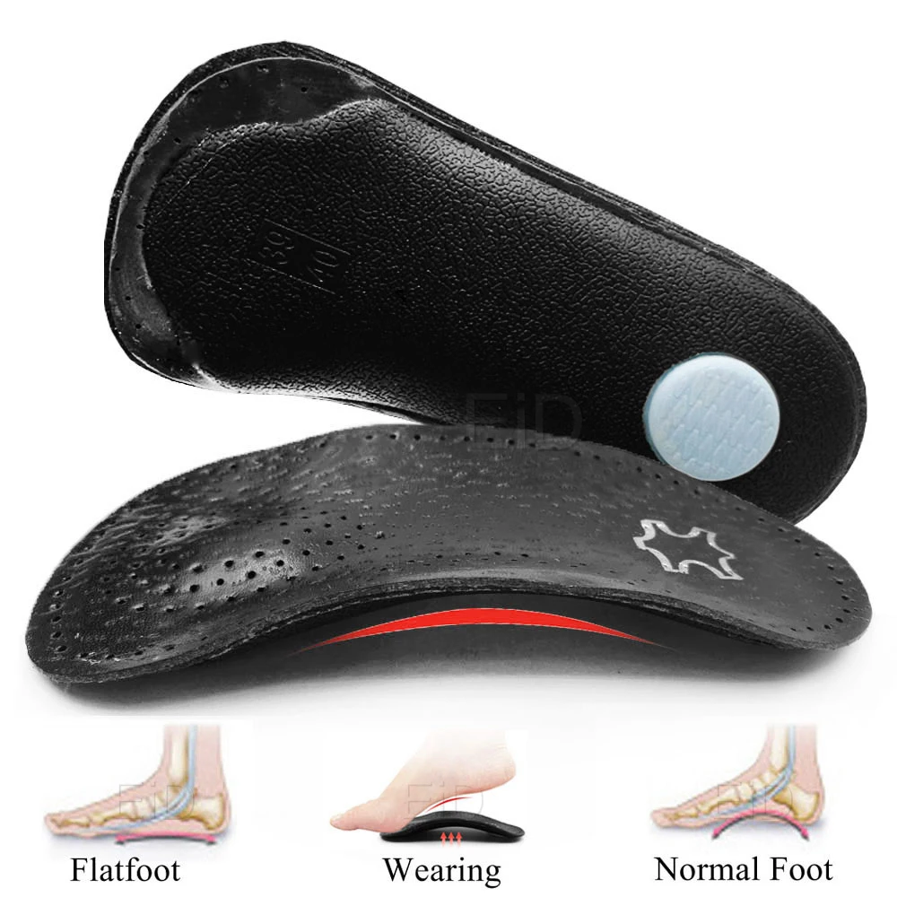 Leather Orthopedic Insoles Orthotics Flat Foot Health Sole Pad Heel Cushions Shoes Insert Arch Support Pad For Plantar fasciitis