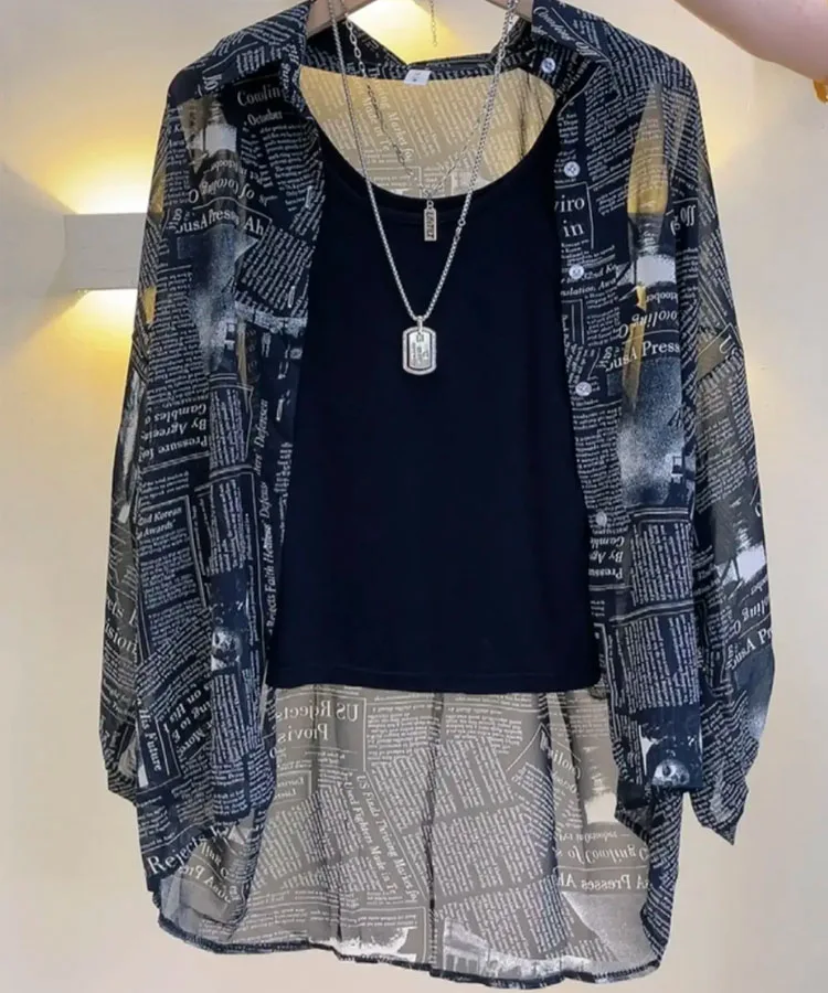 Women's Chiffon T-shirt Letter Plaid Tee Shirts Female Summer Loose Top Long Sleeve T-shirts See Through Thin Tops Coat