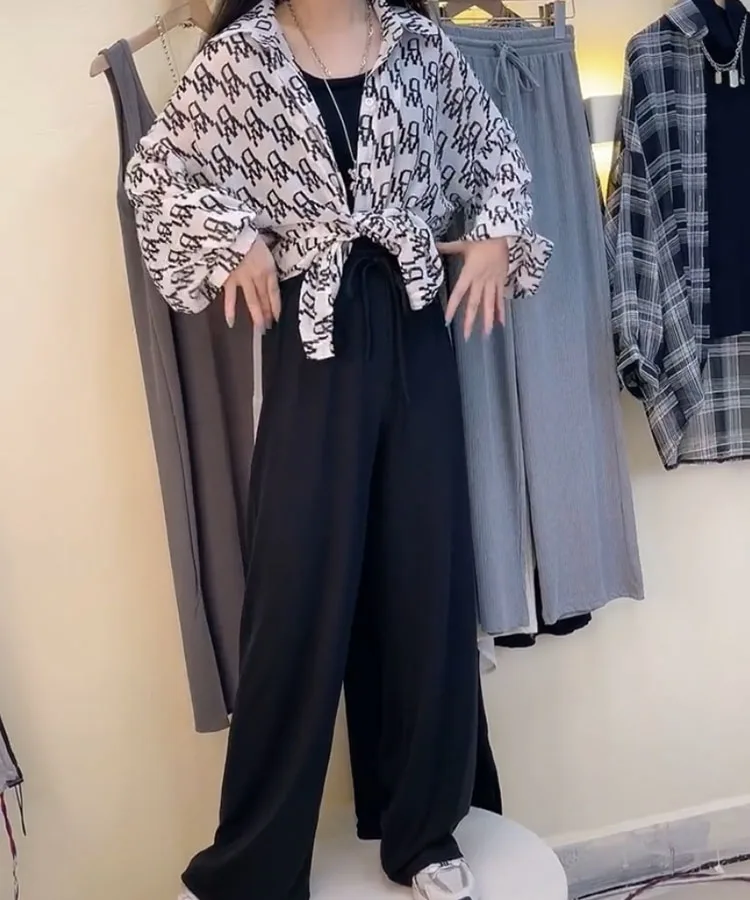 Women's Chiffon T-shirt Letter Plaid Tee Shirts Female Summer Loose Top Long Sleeve T-shirts See Through Thin Tops Coat