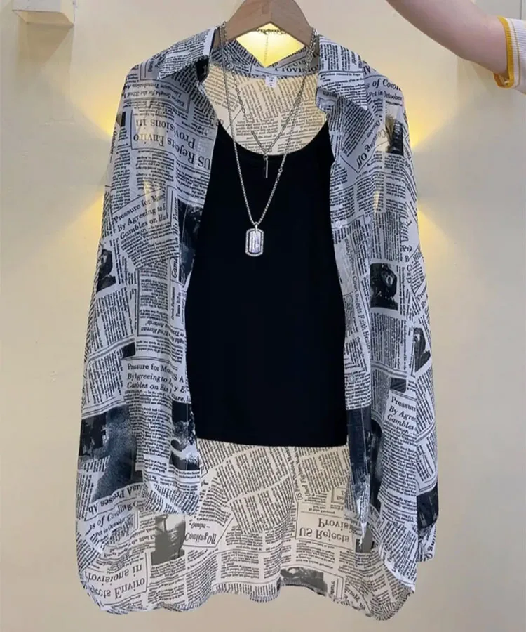Women's Chiffon T-shirt Letter Plaid Tee Shirts Female Summer Loose Top Long Sleeve T-shirts See Through Thin Tops Coat
