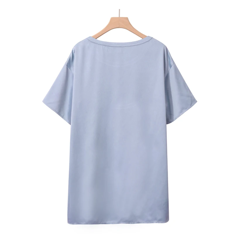 Oversize Satin Women Long T-Shirts Fashion Casual Loose Short Sleeve Streetwear Tops Women's Clothing M30665