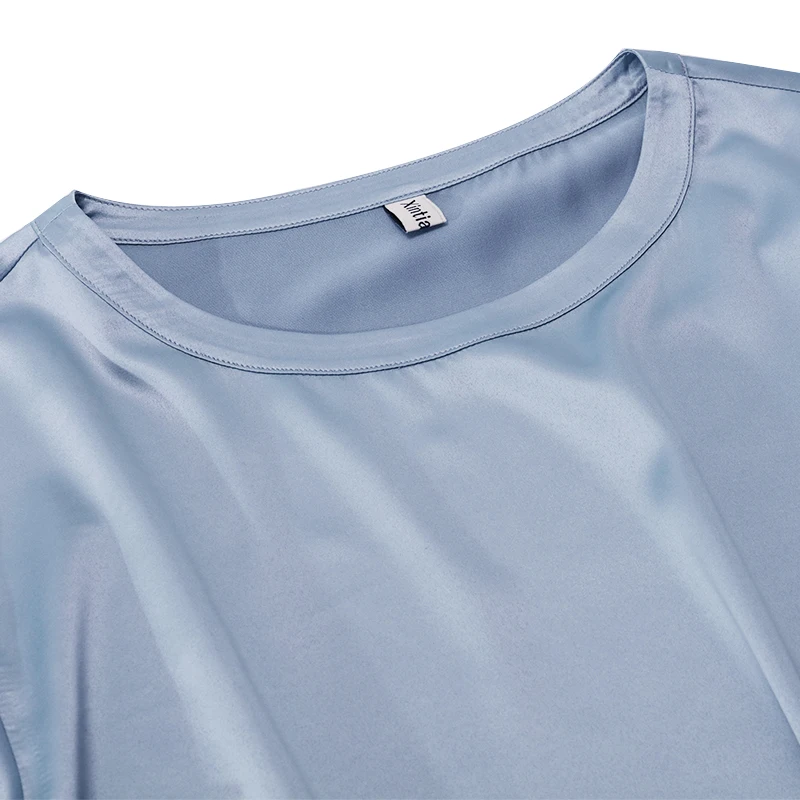 Oversize Satin Women Long T-Shirts Fashion Casual Loose Short Sleeve Streetwear Tops Women's Clothing M30665