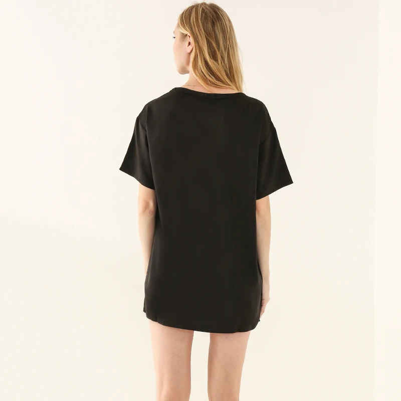 Oversize Satin Women Long T-Shirts Fashion Casual Loose Short Sleeve Streetwear Tops Women's Clothing M30665