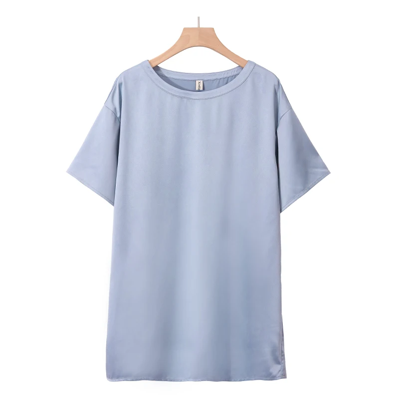 Oversize Satin Women Long T-Shirts Fashion Casual Loose Short Sleeve Streetwear Tops Women's Clothing M30665