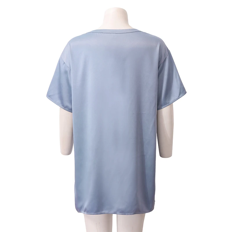 Oversize Satin Women Long T-Shirts Fashion Casual Loose Short Sleeve Streetwear Tops Women's Clothing M30665