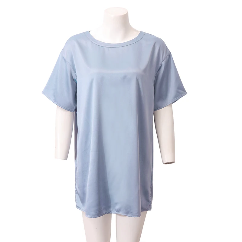 Oversize Satin Women Long T-Shirts Fashion Casual Loose Short Sleeve Streetwear Tops Women's Clothing M30665