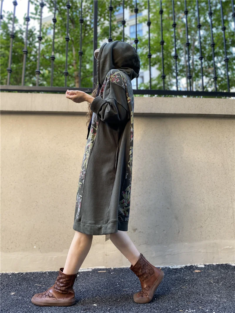 Amax luluE Autumn 2024 Vintage Printed Hooded Dress Women Casual Loose Vestidos Female Harajuku Floral Punk Fitness Long Clothes