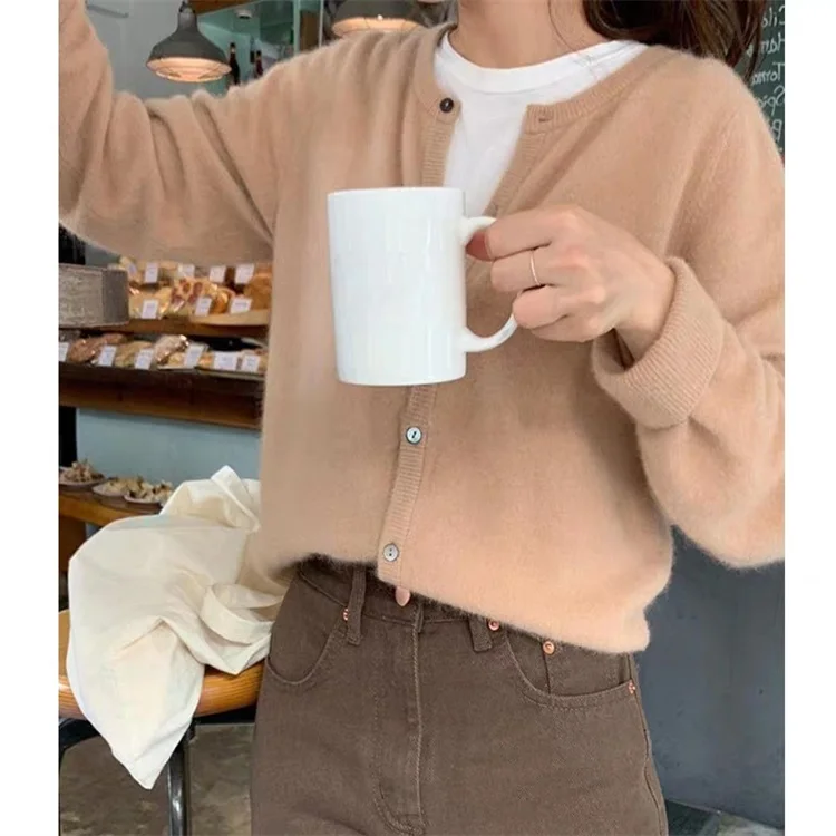 Cashmere Sweater Cardigan Women Single Breasted Long Sleeve Elegant Vintage Jumper Solid Wool Knitted Autumn Winter Outwear