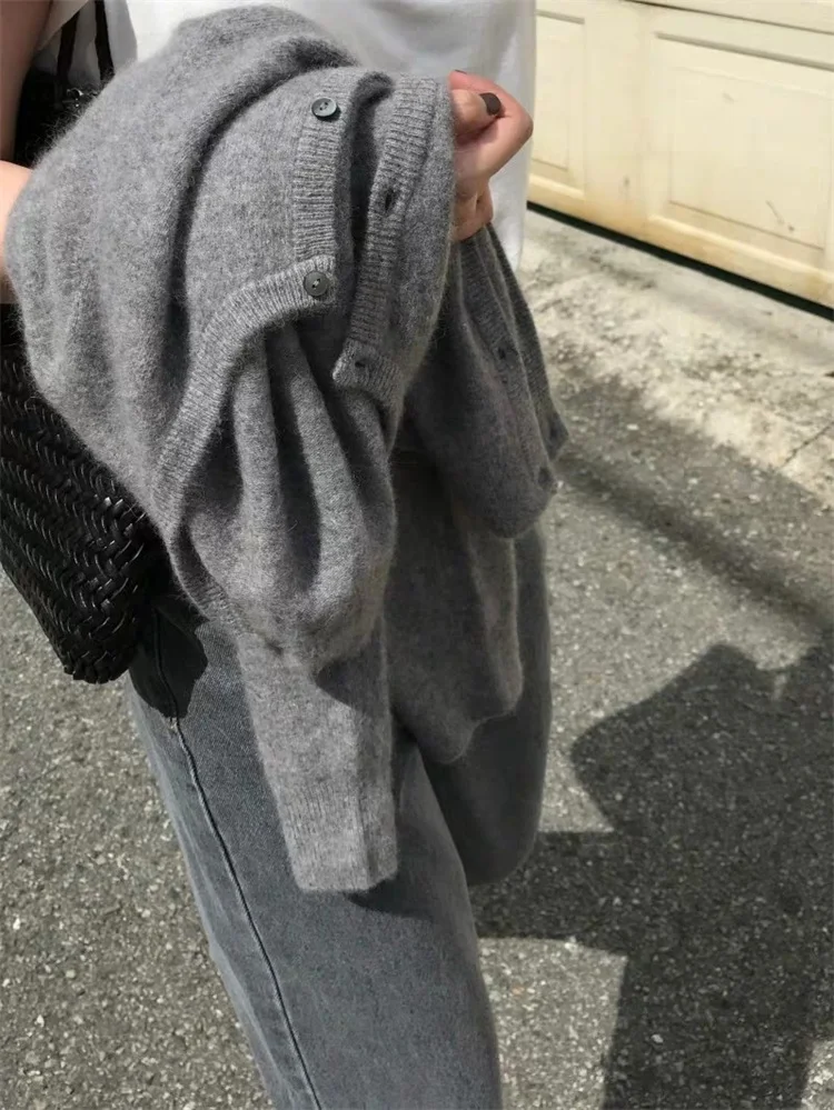 Cashmere Sweater Cardigan Women Single Breasted Long Sleeve Elegant Vintage Jumper Solid Wool Knitted Autumn Winter Outwear