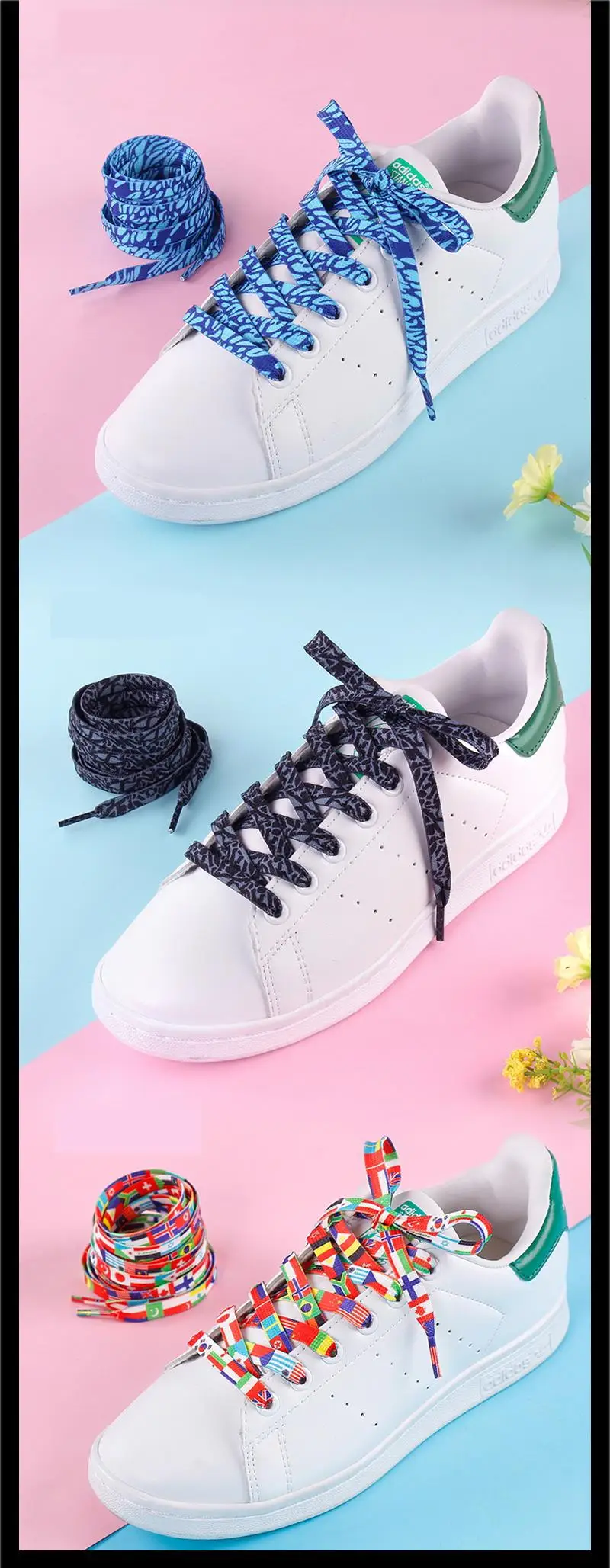 Flat Shoelaces Rainbow Color Shoe Laces Casual Canvas Shoes Colorful Shoelace Print Gradient Suitable for All Unisex New 1Pair