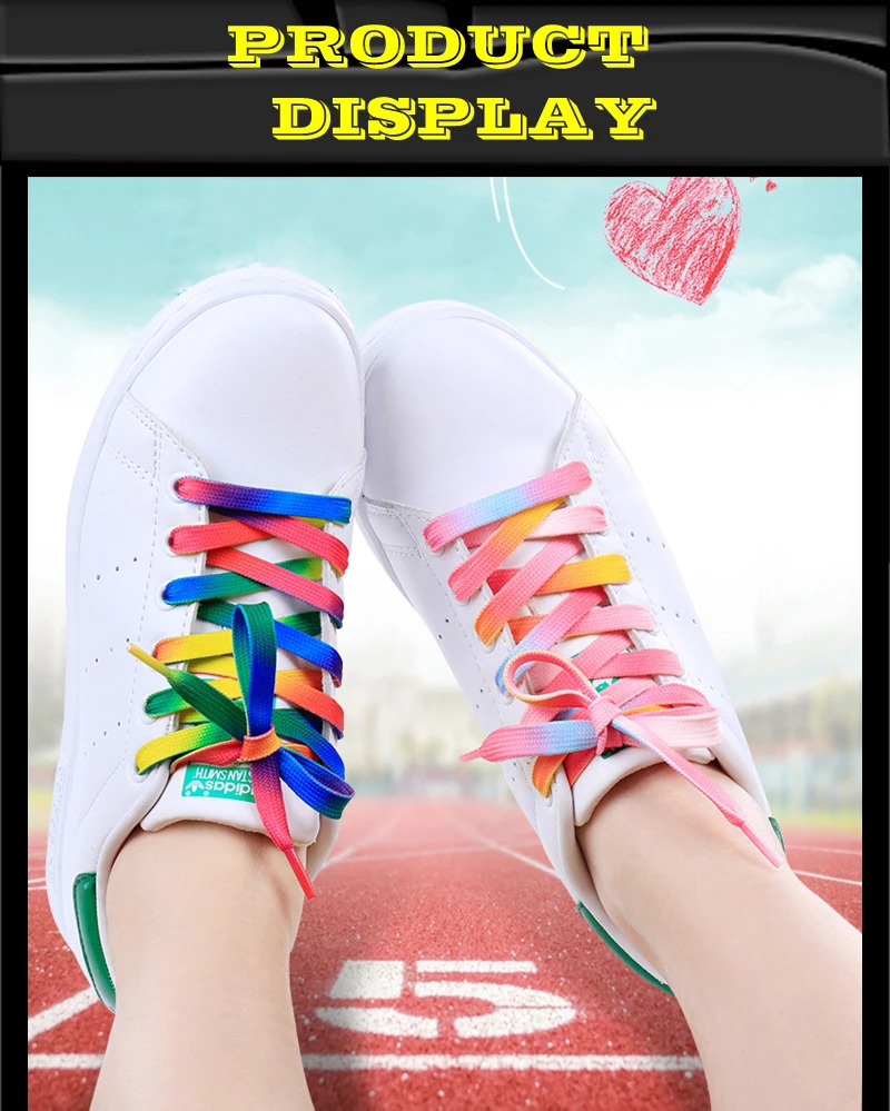 Flat Shoelaces Rainbow Color Shoe Laces Casual Canvas Shoes Colorful Shoelace Print Gradient Suitable for All Unisex New 1Pair