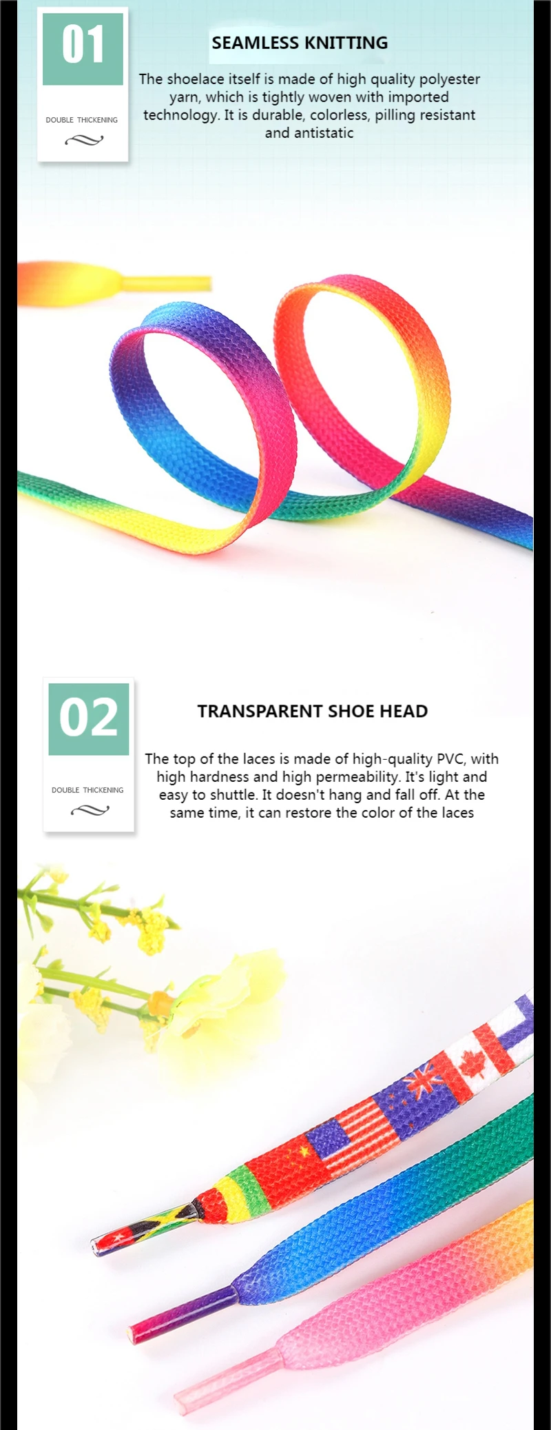 Flat Shoelaces Rainbow Color Shoe Laces Casual Canvas Shoes Colorful Shoelace Print Gradient Suitable for All Unisex New 1Pair