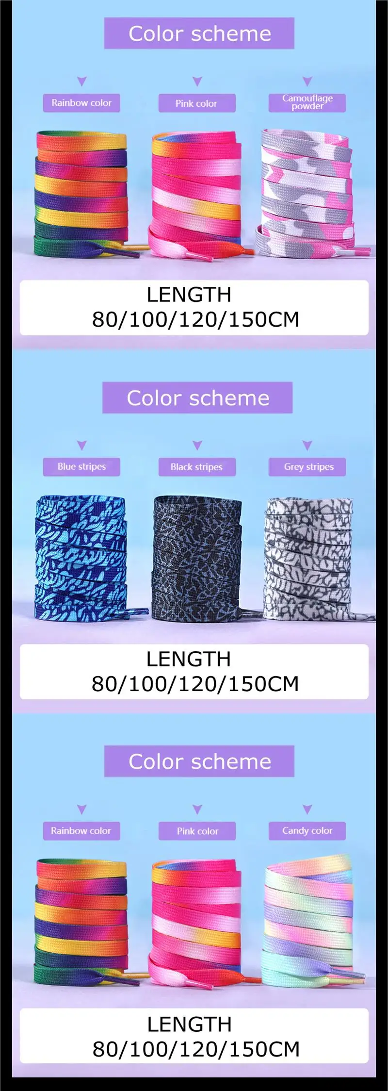 Flat Shoelaces Rainbow Color Shoe Laces Casual Canvas Shoes Colorful Shoelace Print Gradient Suitable for All Unisex New 1Pair