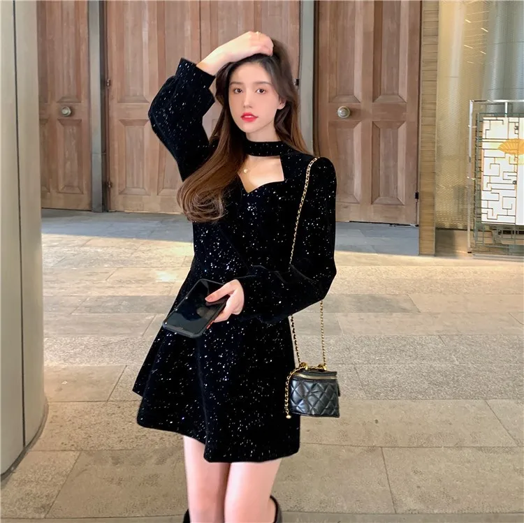 Red Velvet Elegant Party Women's Mini Dresses Christmas Wram French Vintage Dress Ladies Casual Korean Vestidos 2023 New Year