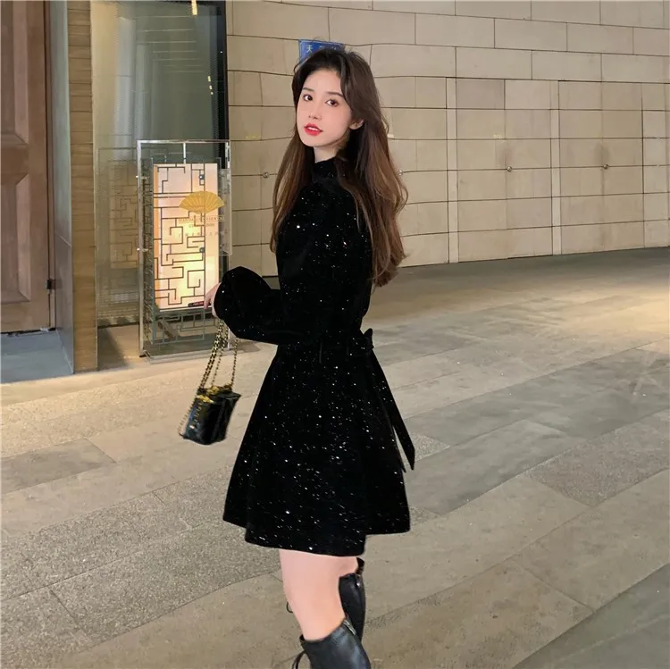 Red Velvet Elegant Party Women's Mini Dresses Christmas Wram French Vintage Dress Ladies Casual Korean Vestidos 2023 New Year
