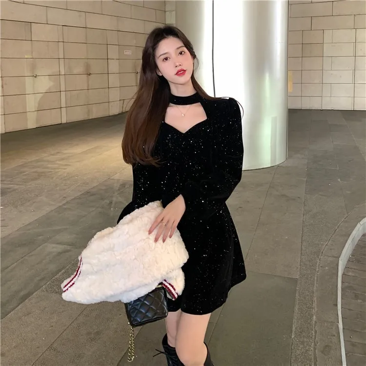 Red Velvet Elegant Party Women's Mini Dresses Christmas Wram French Vintage Dress Ladies Casual Korean Vestidos 2023 New Year