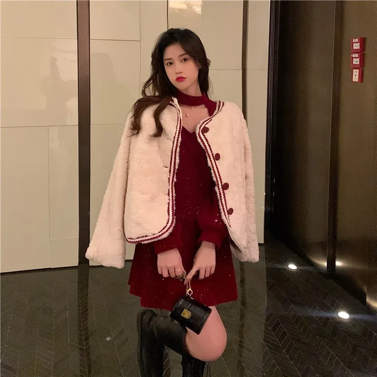 Red Velvet Elegant Party Women's Mini Dresses Christmas Wram French Vintage Dress Ladies Casual Korean Vestidos 2023 New Year