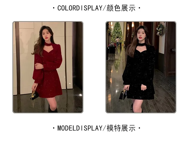 Red Velvet Elegant Party Women's Mini Dresses Christmas Wram French Vintage Dress Ladies Casual Korean Vestidos 2023 New Year