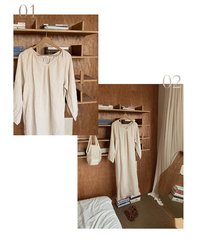 Vintage 100% Cotton Women Dress V Neck Long Sleeve Korean Jananse Pajama Dresses Ladies Comfortable Homewear Wearable Outside