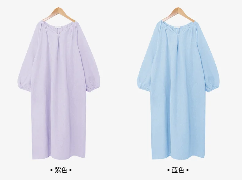 Vintage 100% Cotton Women Dress V Neck Long Sleeve Korean Jananse Pajama Dresses Ladies Comfortable Homewear Wearable Outside