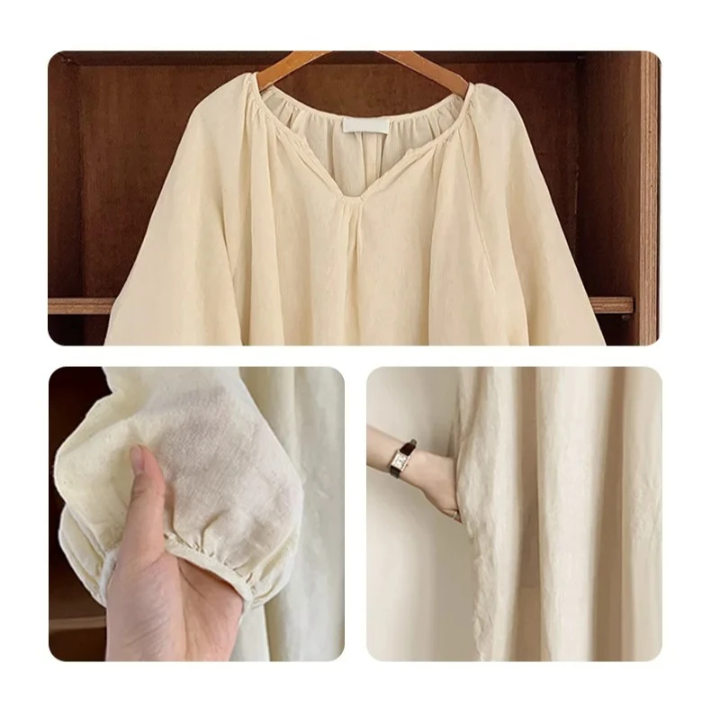 Vintage 100% Cotton Women Dress V Neck Long Sleeve Korean Jananse Pajama Dresses Ladies Comfortable Homewear Wearable Outside