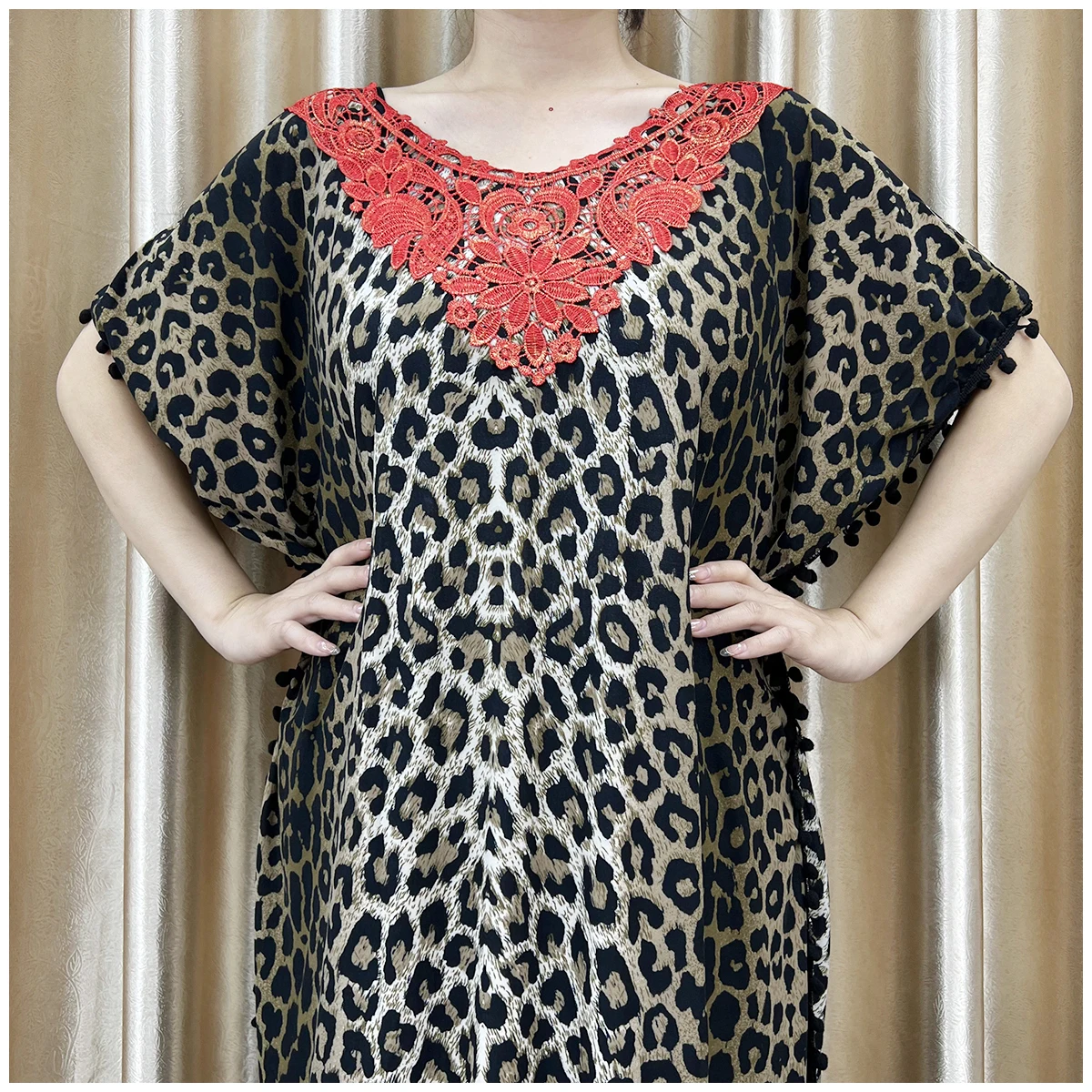New Arrival Fashion African Women Loose Dress Muslim Large Casual Dress Elastic Fabric Stitching Pearl Diamond Decorative Style