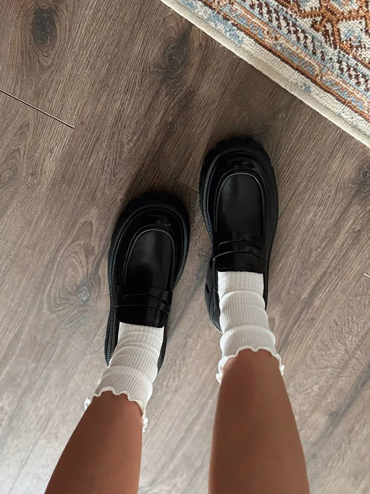 BEAUTODAY Platform Penny Loafers Women Genuine Cow Leather Round Toe 2023 Slip On Chunky Sole Ladies Casual Shoes Handmade 27733