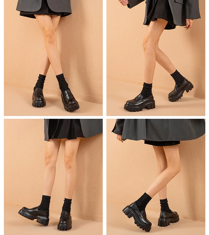 BEAUTODAY Platform Penny Loafers Women Genuine Cow Leather Round Toe 2023 Slip On Chunky Sole Ladies Casual Shoes Handmade 27733