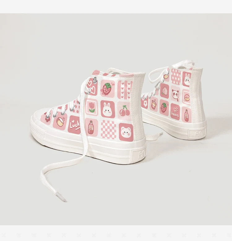 Amy and Michael Sweet Kawaii Shoes Lovely Girls Students Hand Painted Canvas Sneakers Women High Top Casual Flat Espadrilles