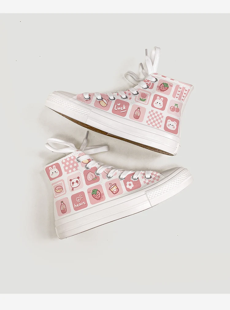 Amy and Michael Sweet Kawaii Shoes Lovely Girls Students Hand Painted Canvas Sneakers Women High Top Casual Flat Espadrilles