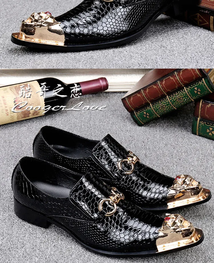 Men's Black Genuine Leather Snake‑Embossed Pointed‑Toe Dress Shoes Dragon Head Decor Luxury Trendy Footwear For Summer Business