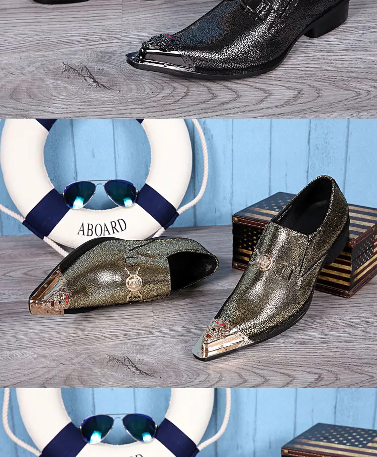 Men's Black Genuine Leather Snake‑Embossed Pointed‑Toe Dress Shoes Dragon Head Decor Luxury Trendy Footwear For Summer Business