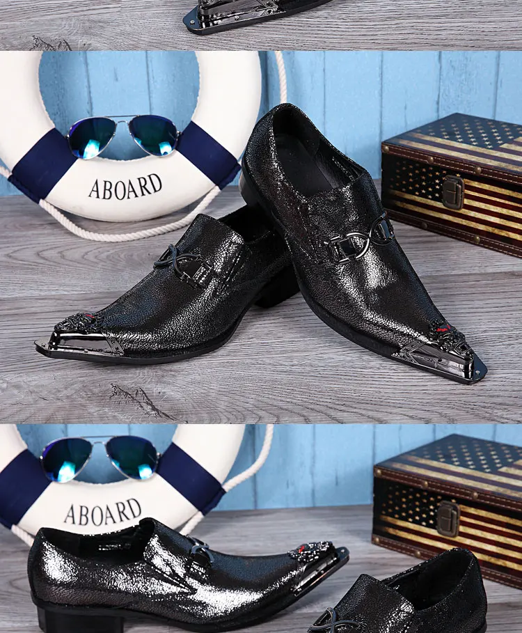 Men's Black Genuine Leather Snake‑Embossed Pointed‑Toe Dress Shoes Dragon Head Decor Luxury Trendy Footwear For Summer Business