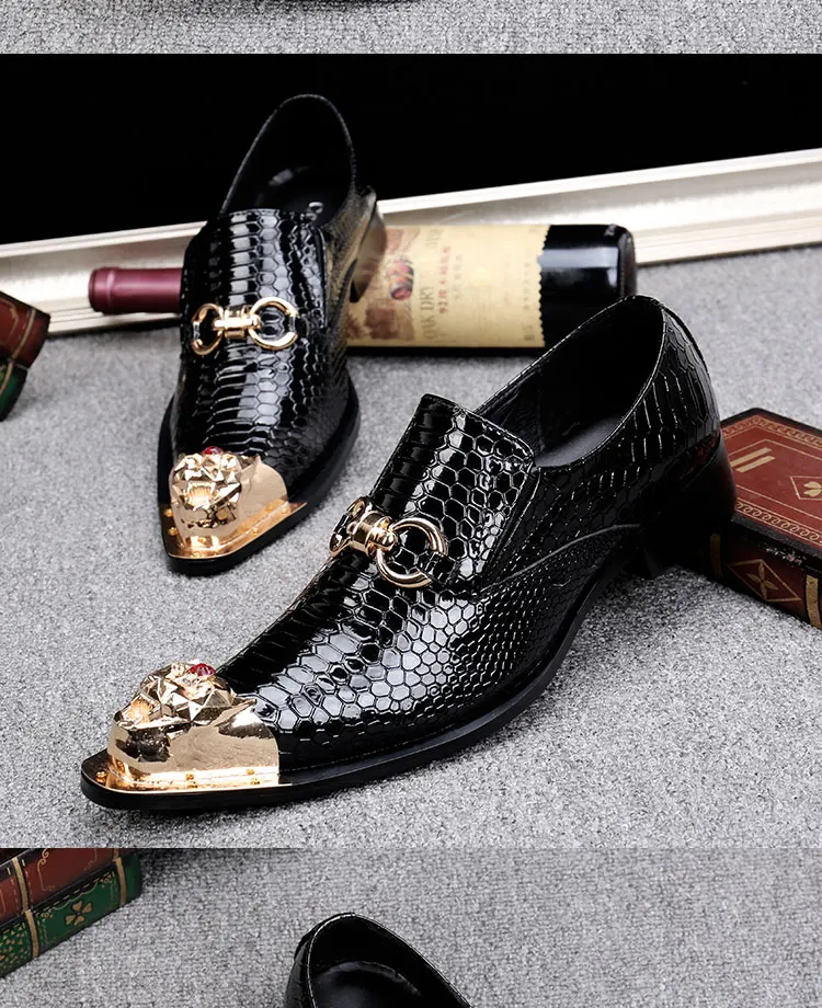 Men's Black Genuine Leather Snake‑Embossed Pointed‑Toe Dress Shoes Dragon Head Decor Luxury Trendy Footwear For Summer Business
