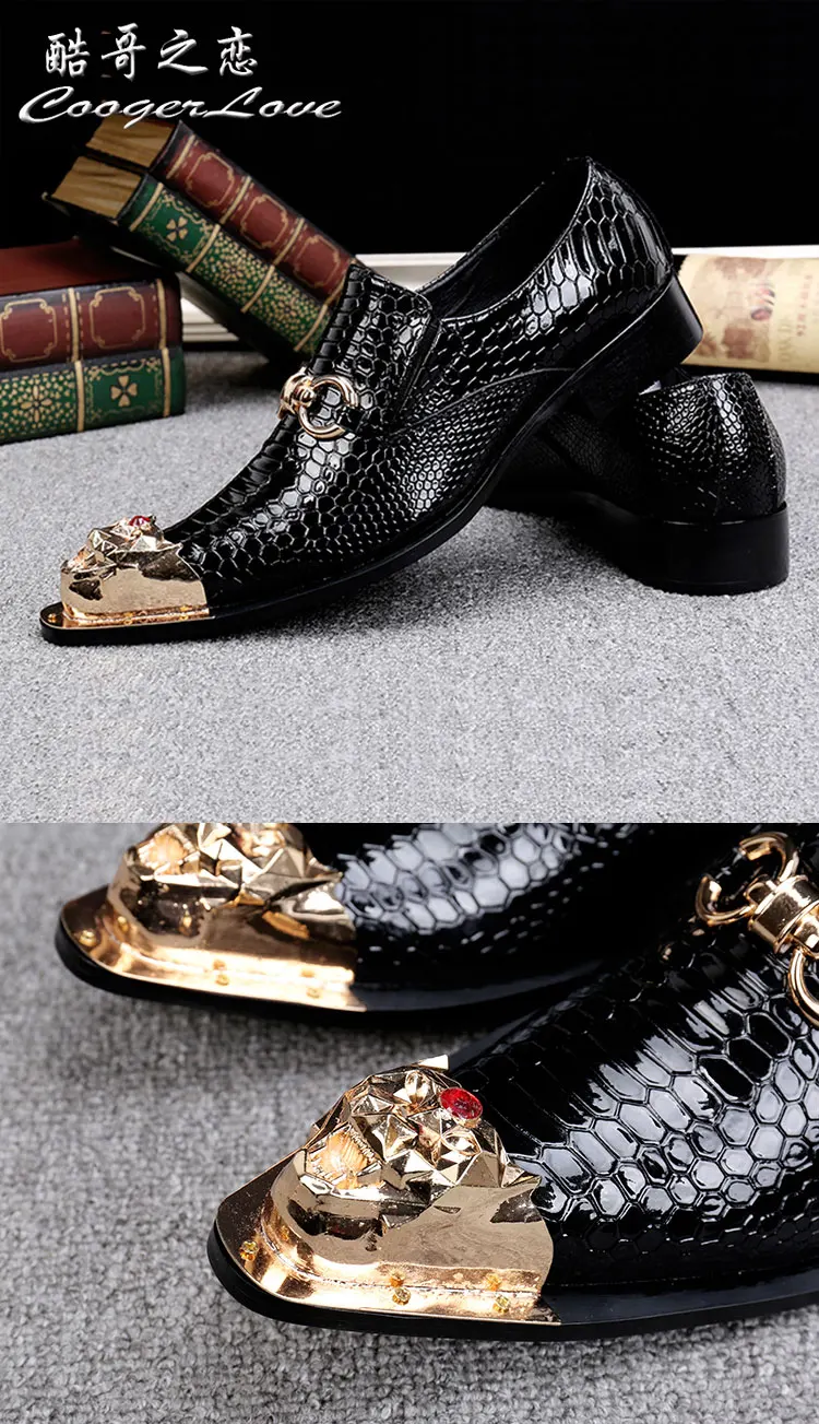 Men's Black Genuine Leather Snake‑Embossed Pointed‑Toe Dress Shoes Dragon Head Decor Luxury Trendy Footwear For Summer Business
