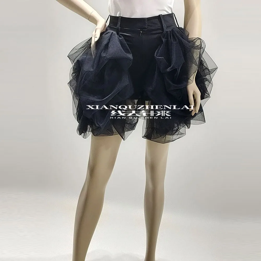 Womens Clothing 2022 Fashion Gothic Modis Tulle Skirt Design Sense Niche High Waist bud Tutu Irregular Skirt Shorts Feminino