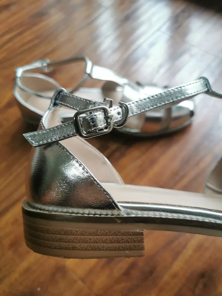 MKKHOU Fashion Sandals Women's New High Quality Leather Gold Flat Shoes Braided T-Ankle Buckle Summer Silver Shoes