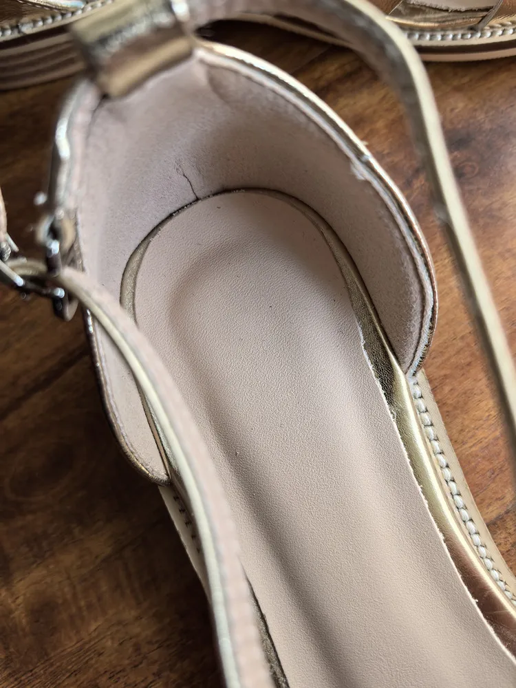 MKKHOU Fashion Sandals Women's New High Quality Leather Gold Flat Shoes Braided T-Ankle Buckle Summer Silver Shoes