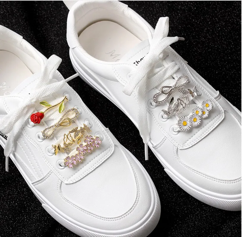Shoelaces Decoration Metal Shoelace Buckle Pearl Bow Shoe Accessories Shiny Rhinestones Women Shoes Decorative Accessory 1Pcs