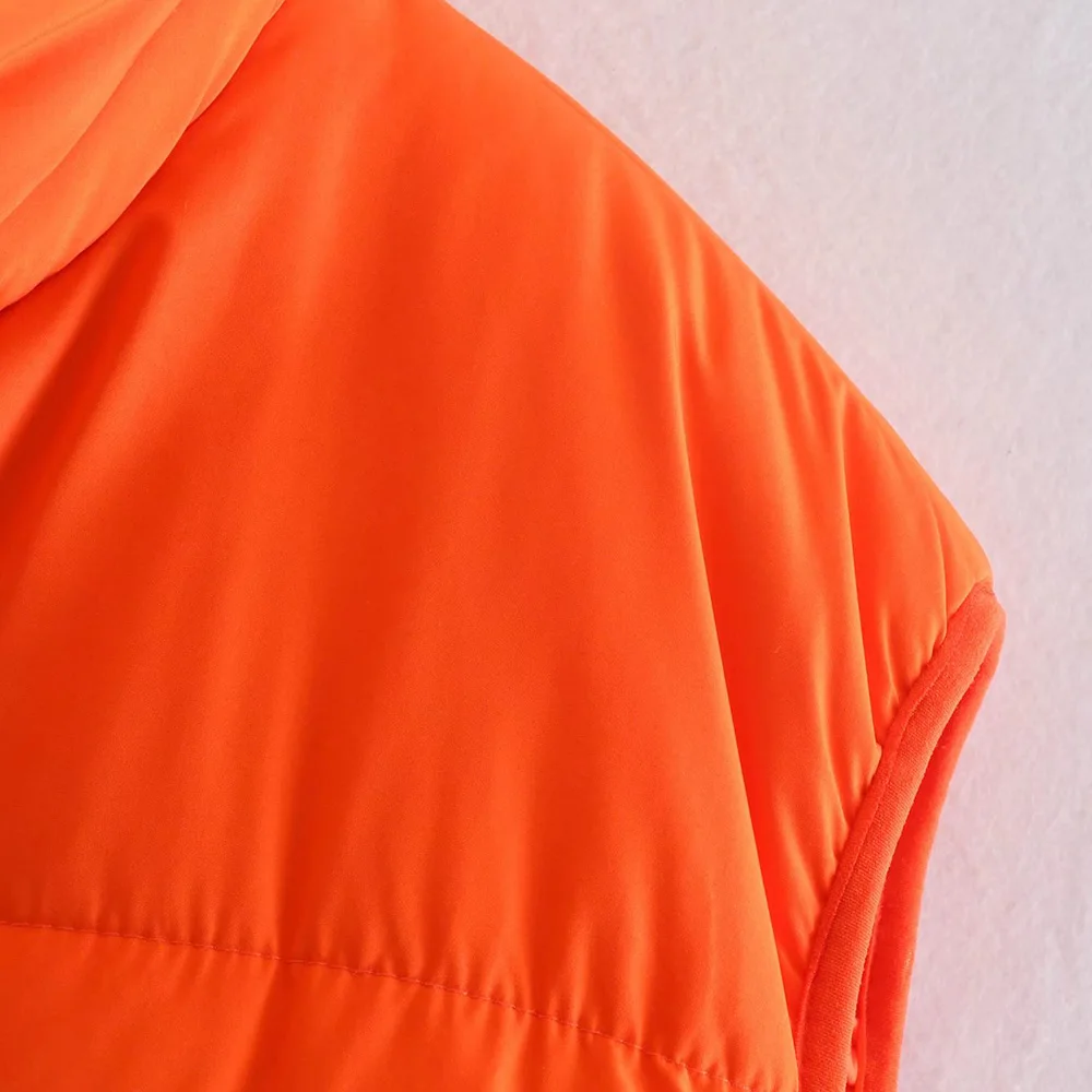 Klacwaya Women Vest Sleeveless Jacket For Women 2021 Orange Warm Vests Waistcoat Women Quilted Jacket Casual Zipper Gilet
